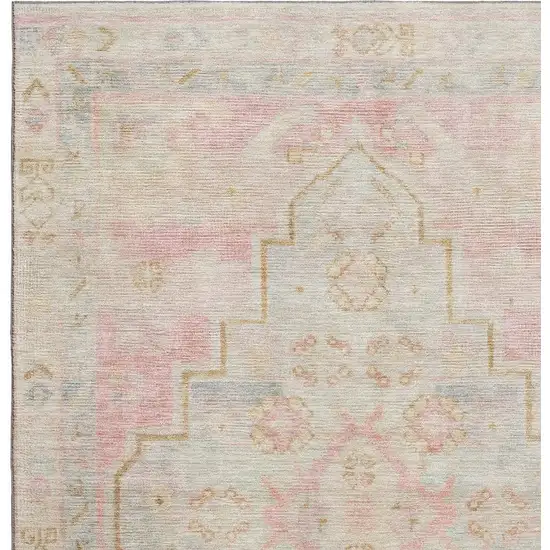 Pink And Gray Medallion Washable Area Rug With UV Protection Photo 3