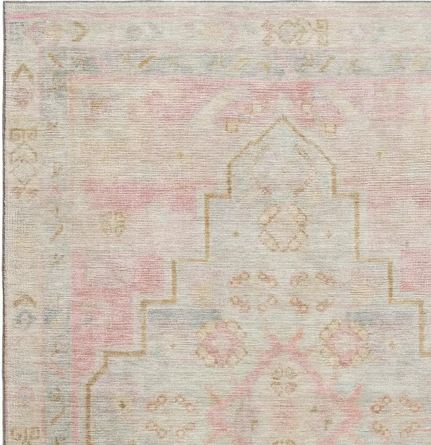 Pink And Gray Medallion Washable Area Rug With UV Protection Photo 3