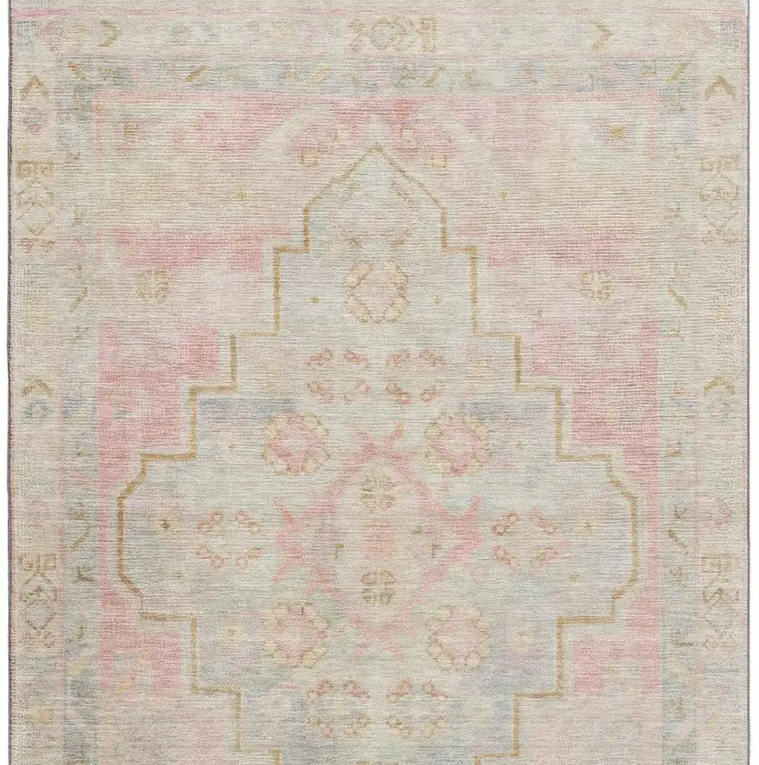 Pink And Gray Medallion Washable Area Rug With UV Protection Photo 4