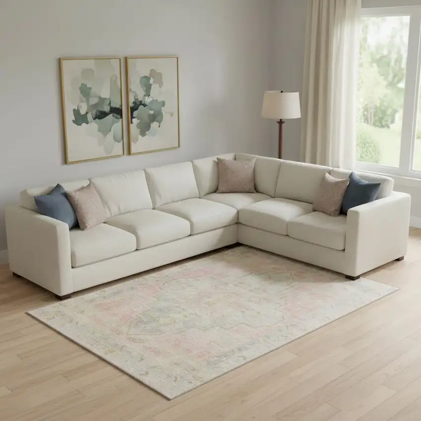 Pink And Gray Medallion Washable Area Rug With UV Protection Photo 2