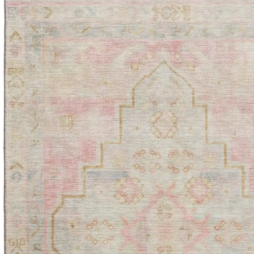 Pink And Gray Medallion Washable Area Rug With UV Protection Photo 3