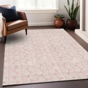Photo of Pink And Gray Ogee Washable Indoor Outdoor Area Rug