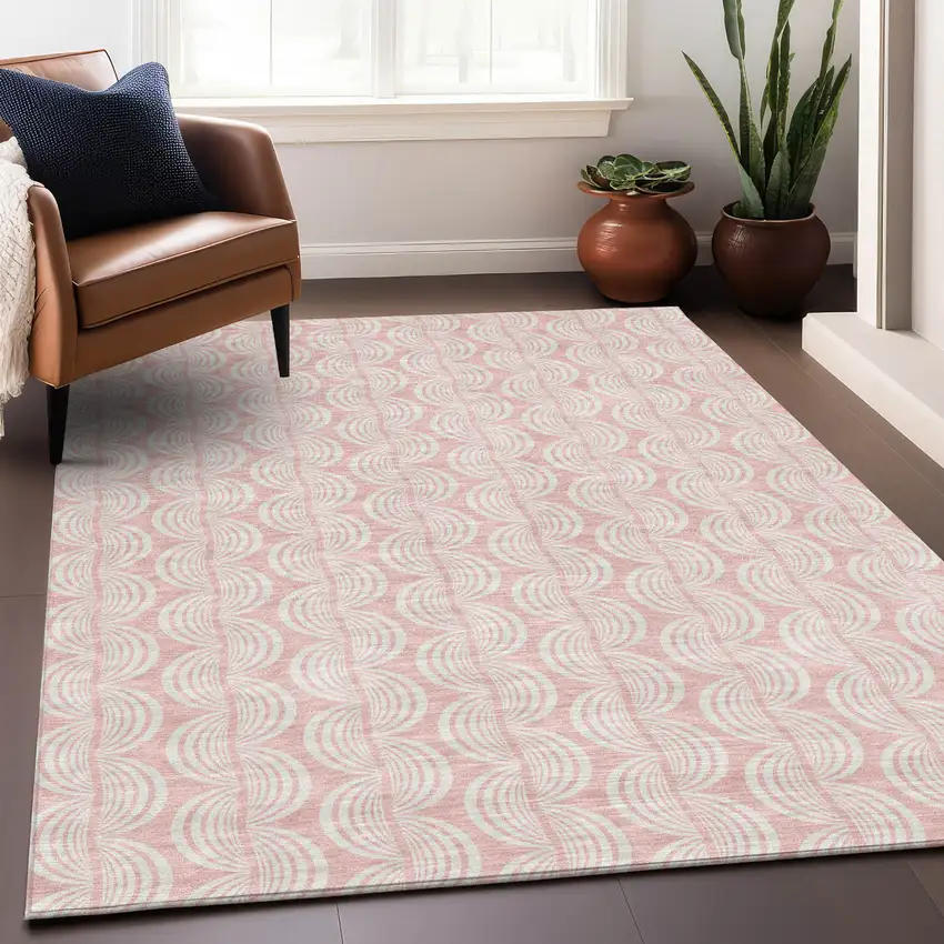 Pink And Gray Ogee Washable Indoor Outdoor Area Rug Photo 8
