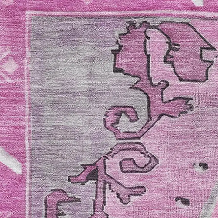 Pink And Gray Oriental Washable Area Rug With UV Protection Photo 2