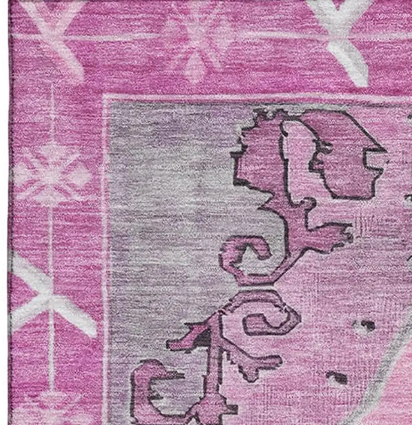 Pink And Gray Oriental Washable Area Rug With UV Protection Photo 3