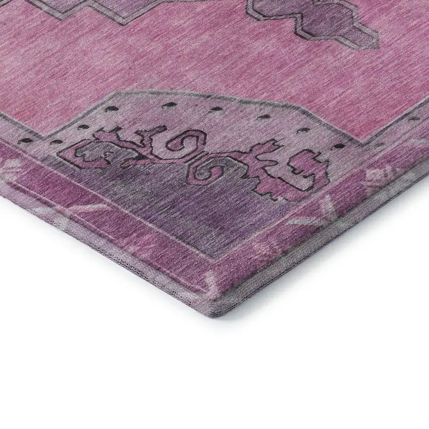 Pink And Gray Oriental Washable Area Rug With UV Protection Photo 7