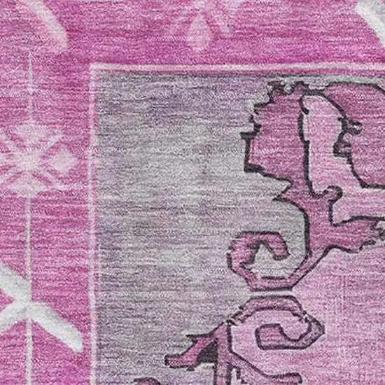 Pink And Gray Oriental Washable Area Rug With UV Protection Photo 2