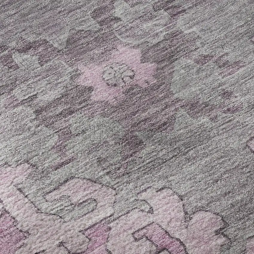 Pink And Gray Oriental Washable Area Rug With UV Protection Photo 9