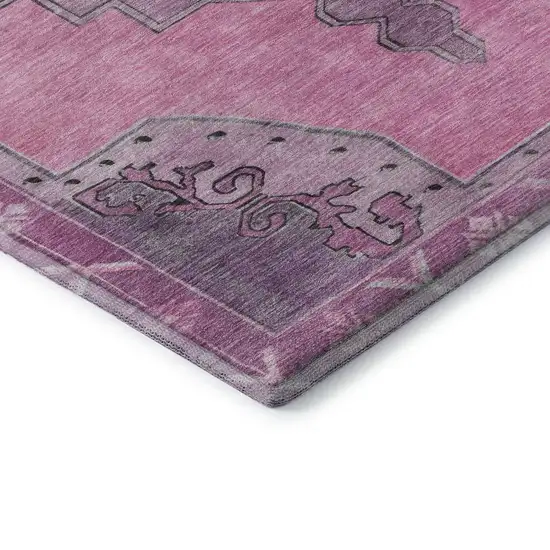 Pink And Gray Oriental Washable Area Rug With UV Protection Photo 7