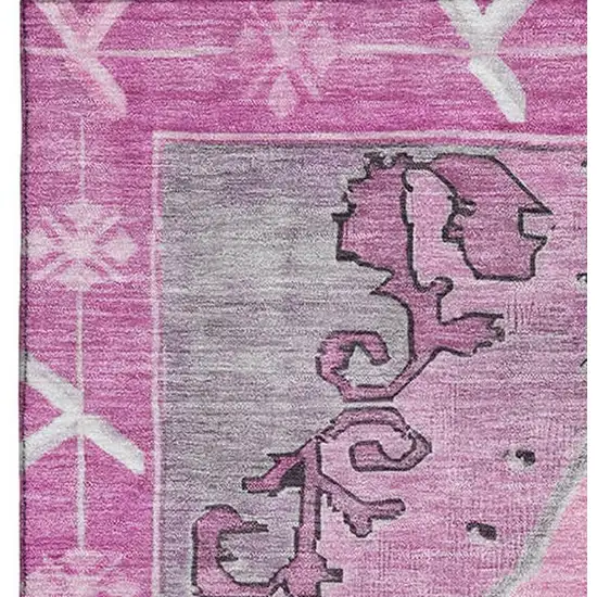 Pink And Gray Oriental Washable Area Rug With UV Protection Photo 4