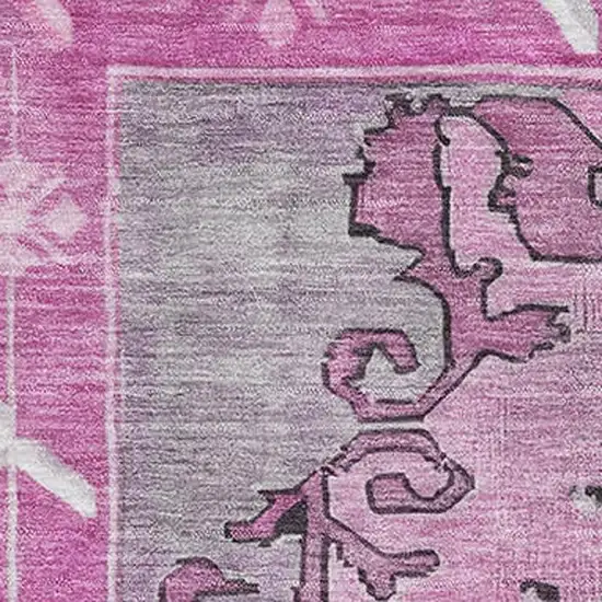 Pink And Gray Oriental Washable Area Rug With UV Protection Photo 2