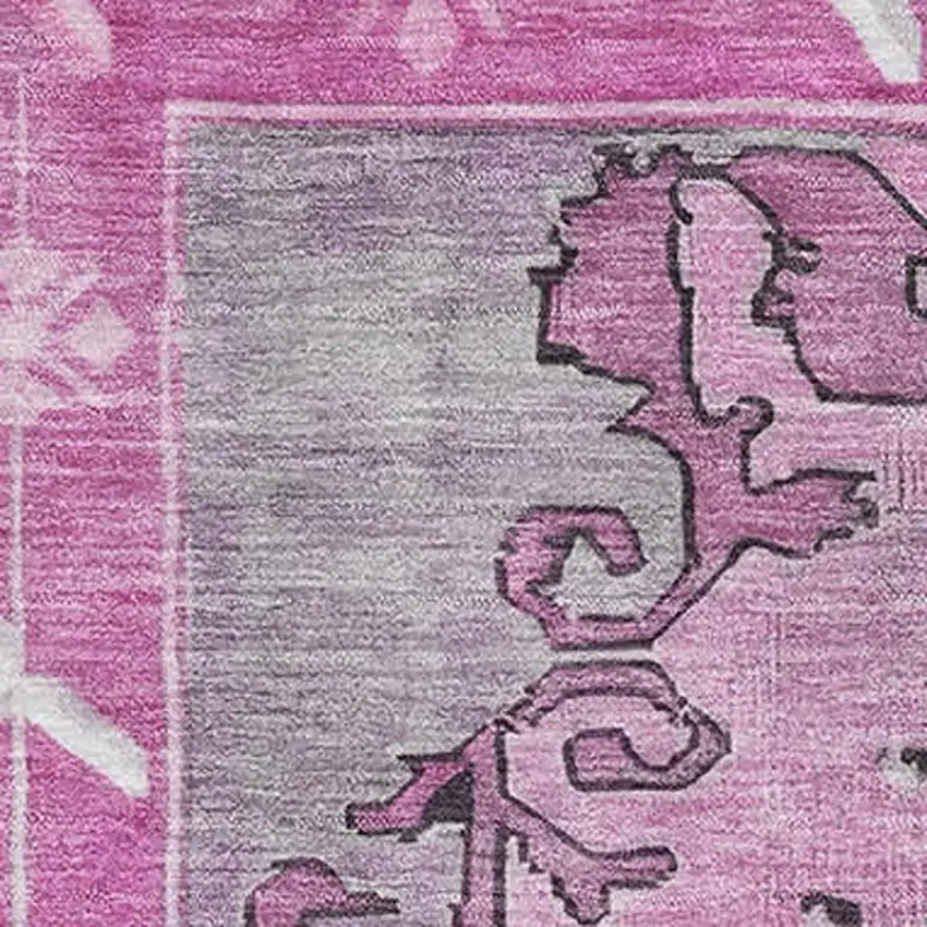 Pink And Gray Oriental Washable Area Rug With UV Protection Photo 2