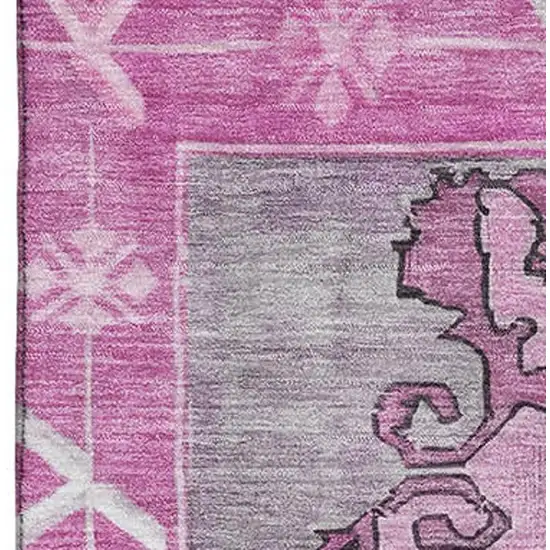 Pink And Gray Oriental Washable Area Rug With UV Protection Photo 2