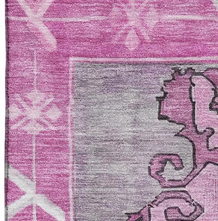 Pink And Gray Oriental Washable Area Rug With UV Protection Photo 2