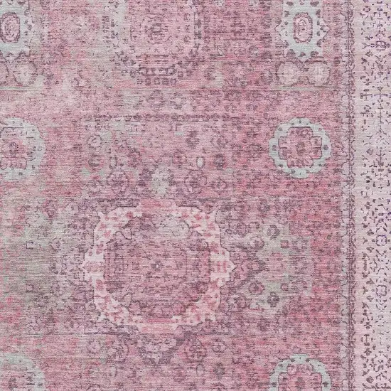 Pink And Gray Oriental Washable Area Rug With UV Protection Photo 2