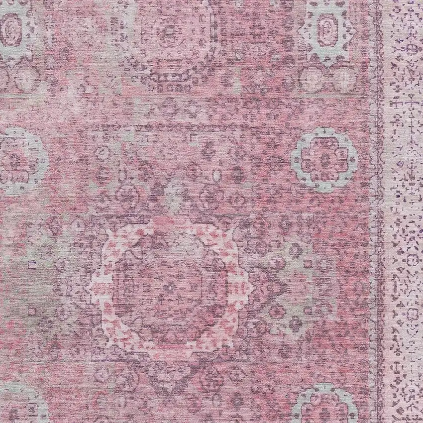 Pink And Gray Oriental Washable Area Rug With UV Protection Photo 2