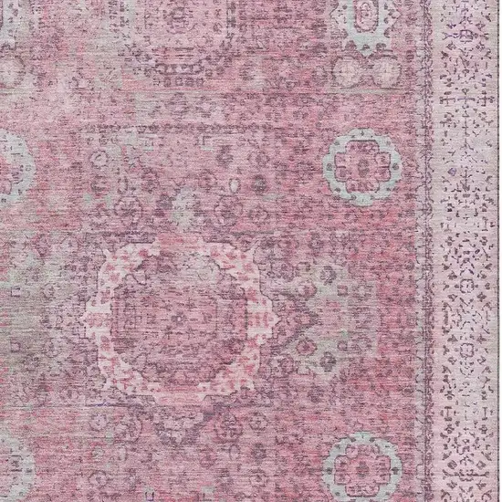 Pink And Gray Oriental Washable Area Rug With UV Protection Photo 2
