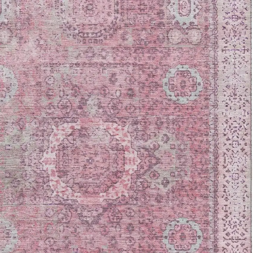 Pink And Gray Oriental Washable Area Rug With UV Protection Photo 2