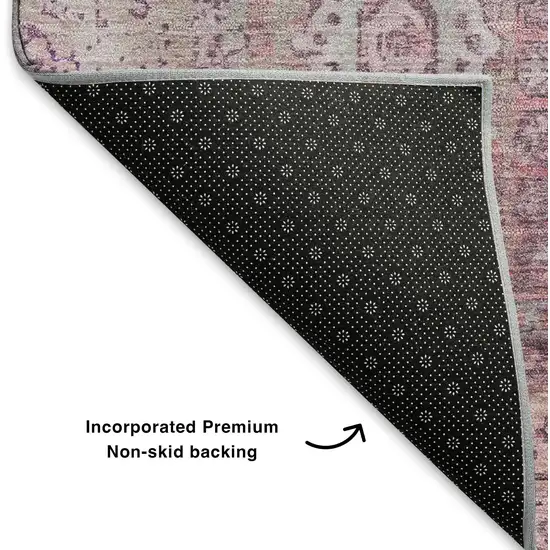 Pink And Gray Oriental Washable Area Rug With UV Protection Photo 6