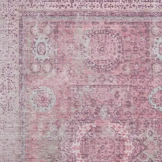 Pink And Gray Oriental Washable Area Rug With UV Protection Photo 2