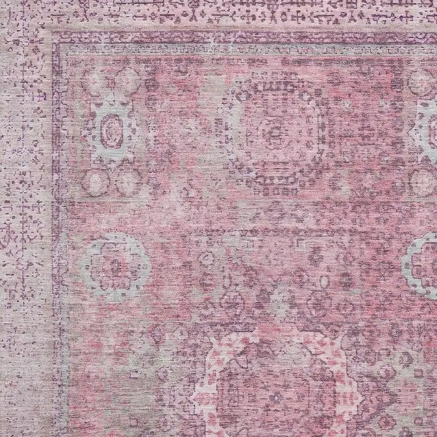 Pink And Gray Oriental Washable Area Rug With UV Protection Photo 2