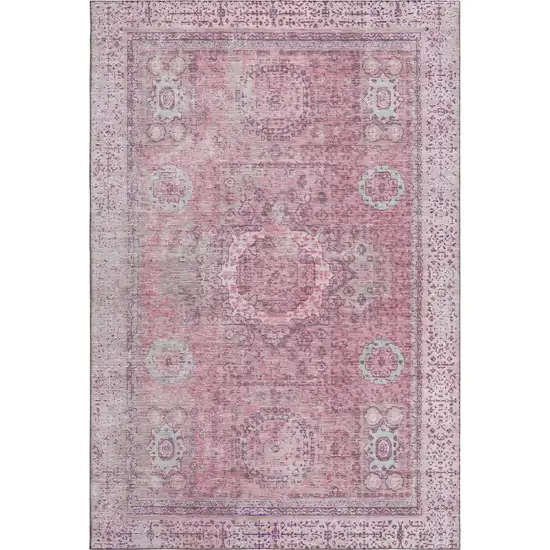 Pink And Gray Oriental Washable Area Rug With UV Protection Photo 1
