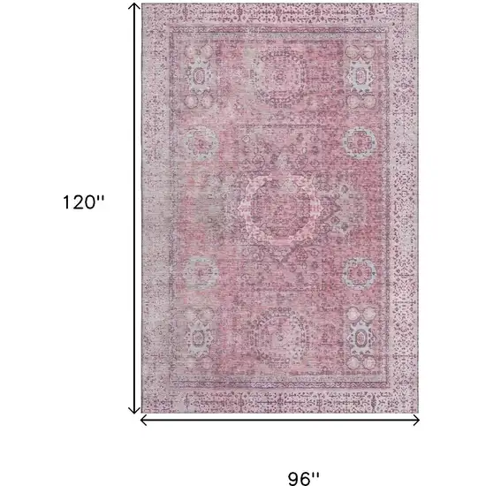 Pink And Gray Oriental Washable Area Rug With UV Protection Photo 9