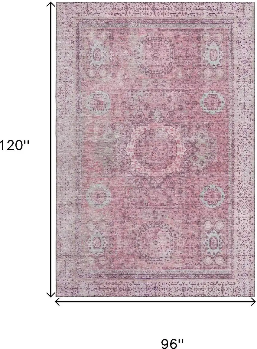 Pink And Gray Oriental Washable Area Rug With UV Protection Photo 9