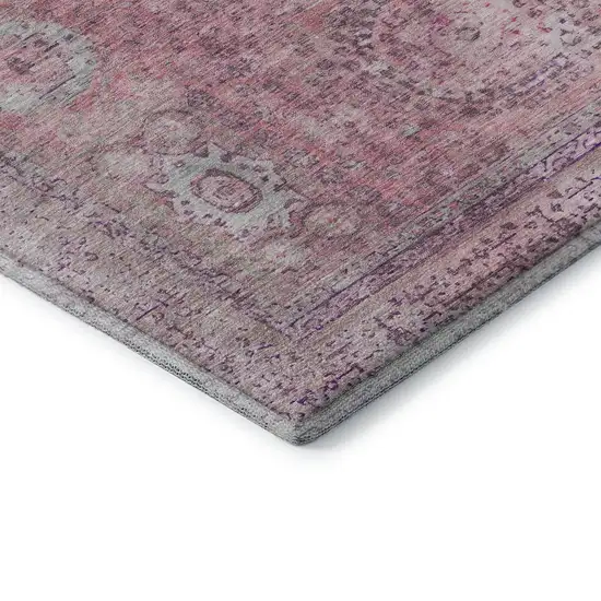 Pink And Gray Oriental Washable Area Rug With UV Protection Photo 7
