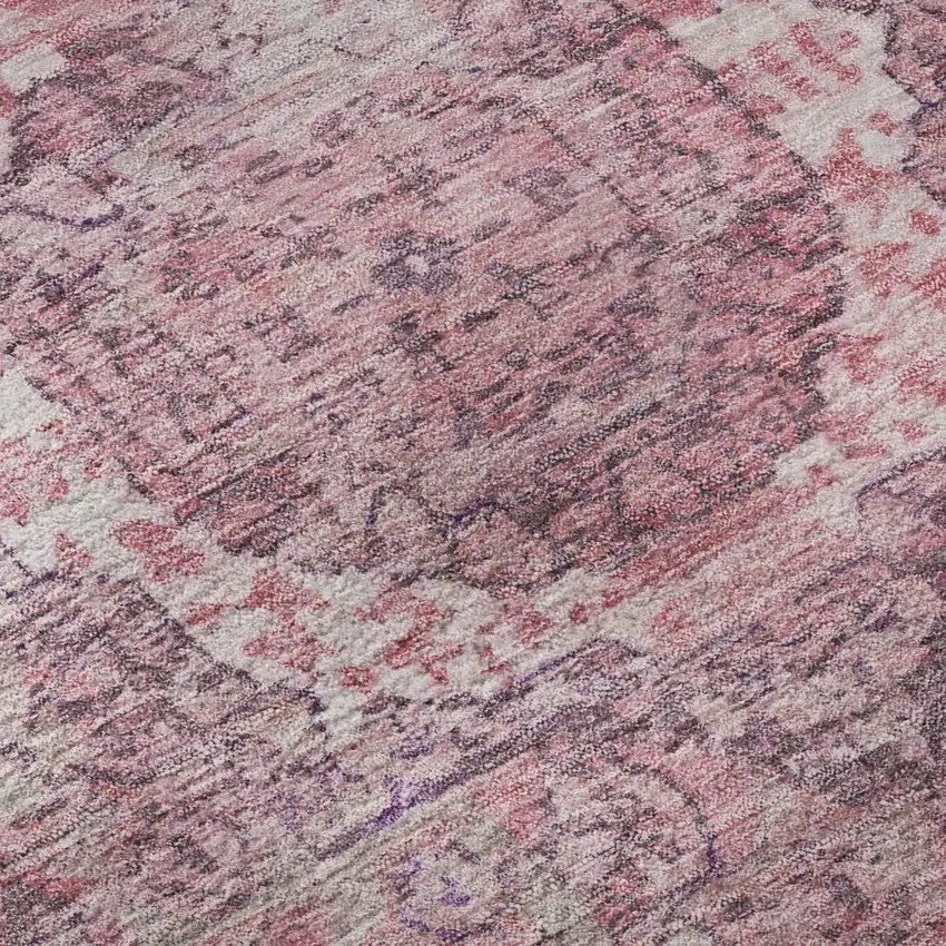 Pink And Gray Oriental Washable Area Rug With UV Protection Photo 9