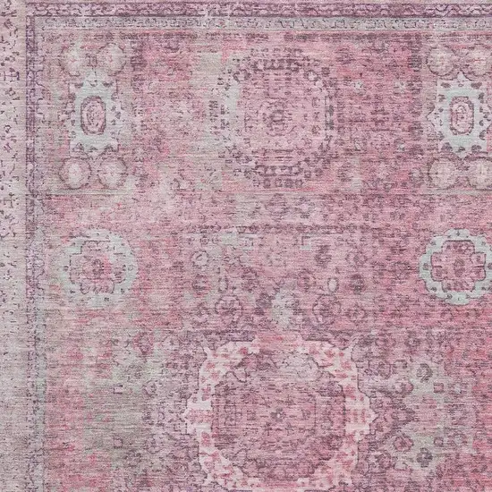 Pink And Gray Oriental Washable Area Rug With UV Protection Photo 2