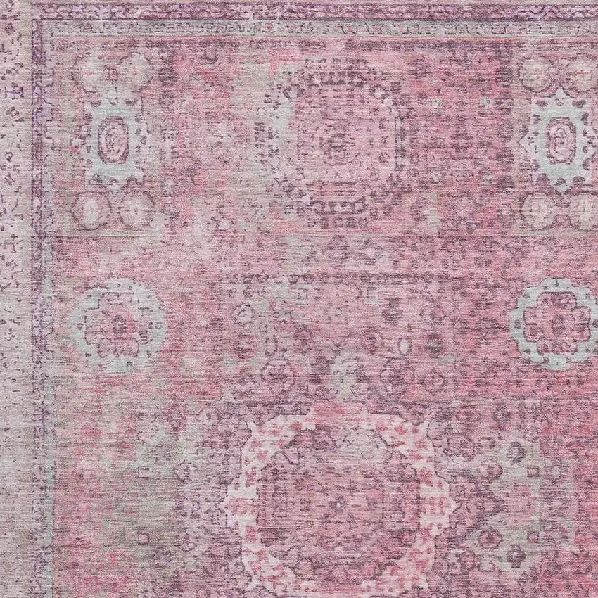 Pink And Gray Oriental Washable Area Rug With UV Protection Photo 2