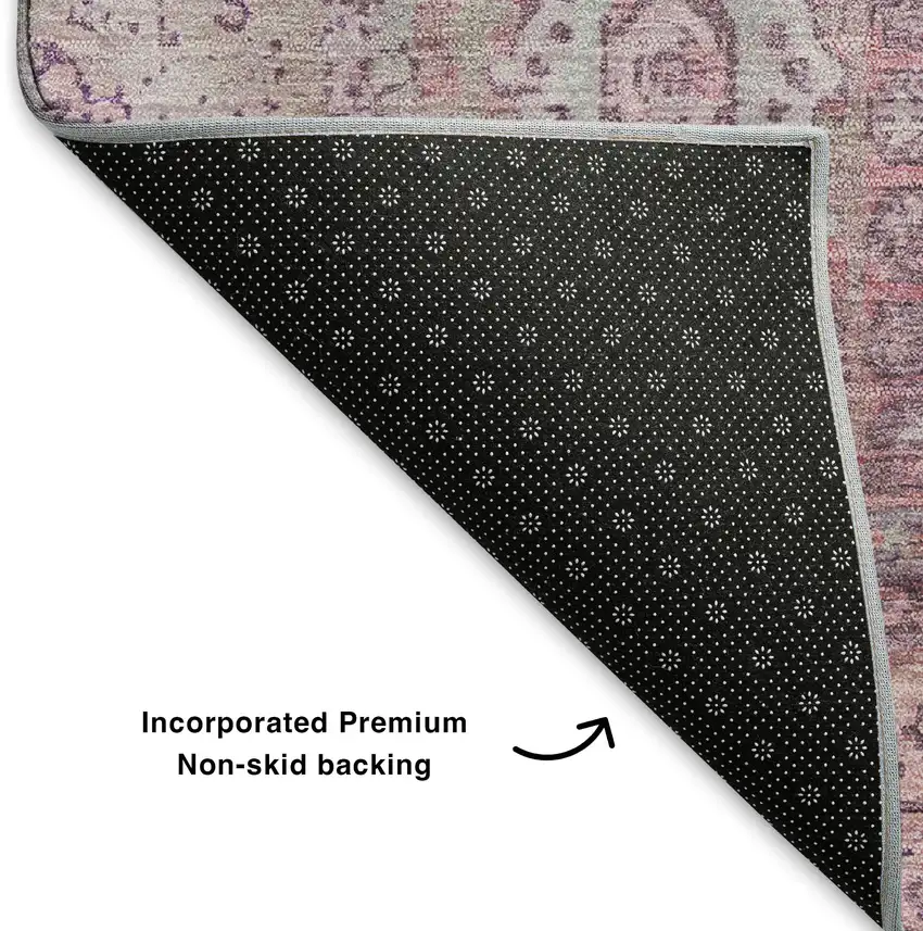 Pink And Gray Oriental Washable Area Rug With UV Protection Photo 6