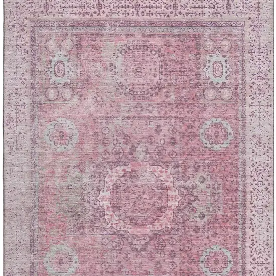 Pink And Gray Oriental Washable Area Rug With UV Protection Photo 3