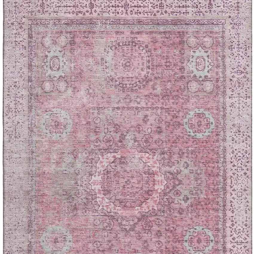 Pink And Gray Oriental Washable Area Rug With UV Protection Photo 3