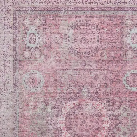 Pink And Gray Oriental Washable Area Rug With UV Protection Photo 2