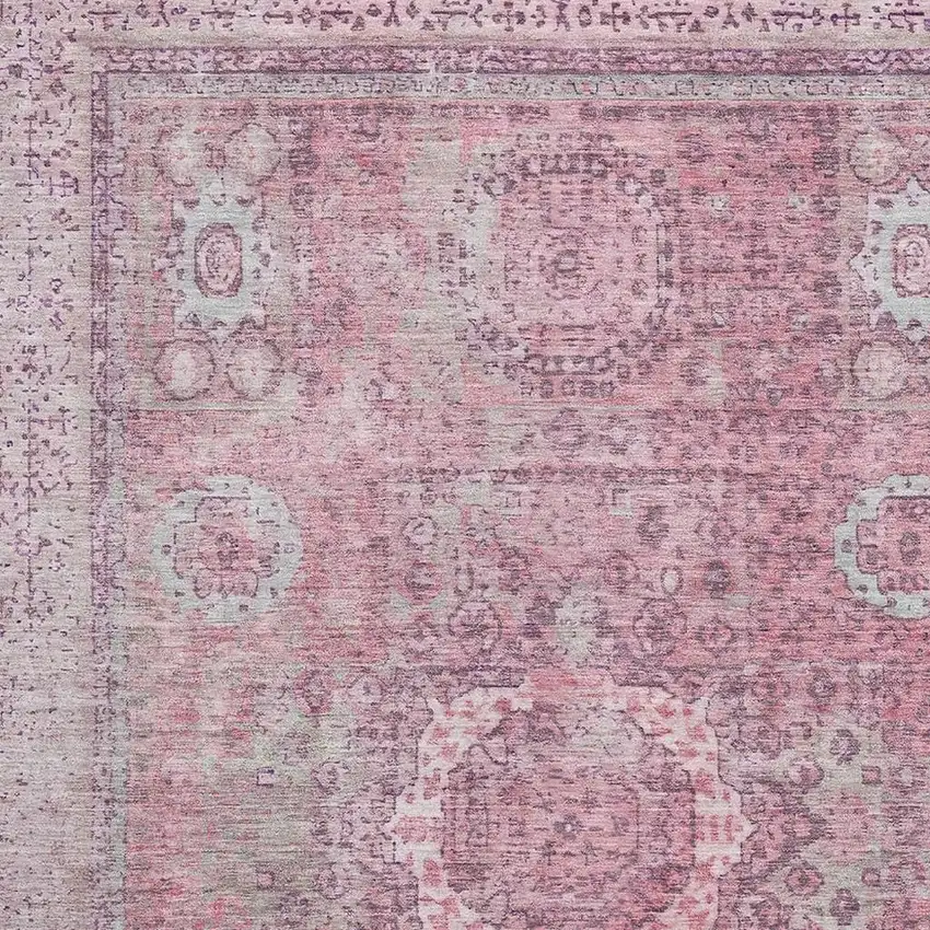 Pink And Gray Oriental Washable Area Rug With UV Protection Photo 2