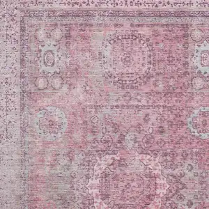 Photo of Pink And Gray Oriental Washable Area Rug With UV Protection
