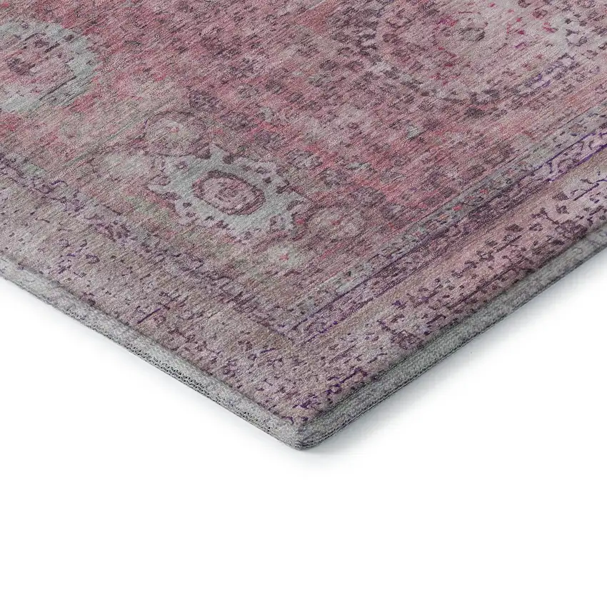 Pink And Gray Oriental Washable Area Rug With UV Protection Photo 7
