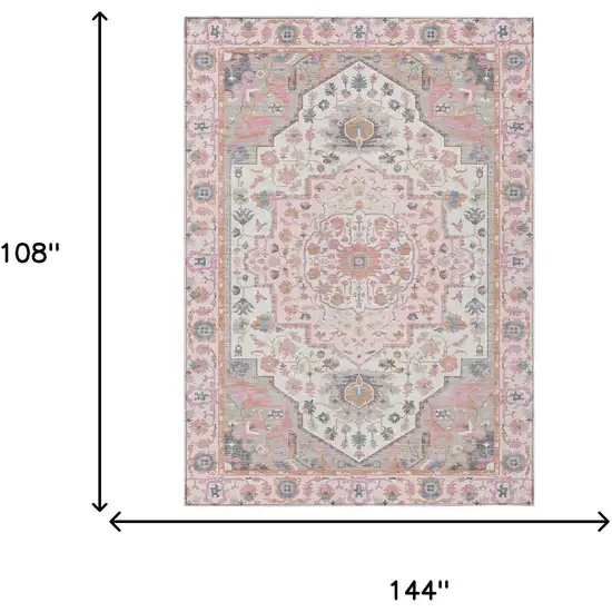 Pink And Gray Oriental Washable Indoor Outdoor Area Rug Photo 9