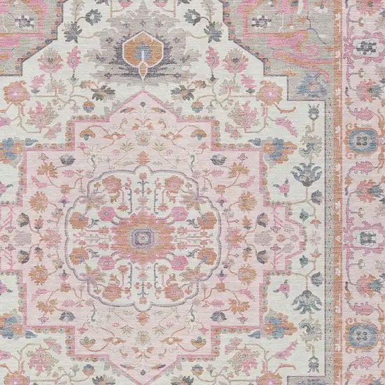 Pink And Gray Oriental Washable Indoor Outdoor Area Rug Photo 3