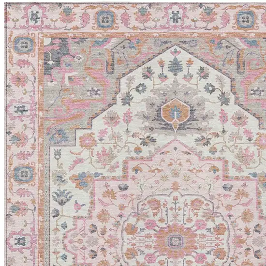 Pink And Gray Oriental Washable Indoor Outdoor Area Rug Photo 5