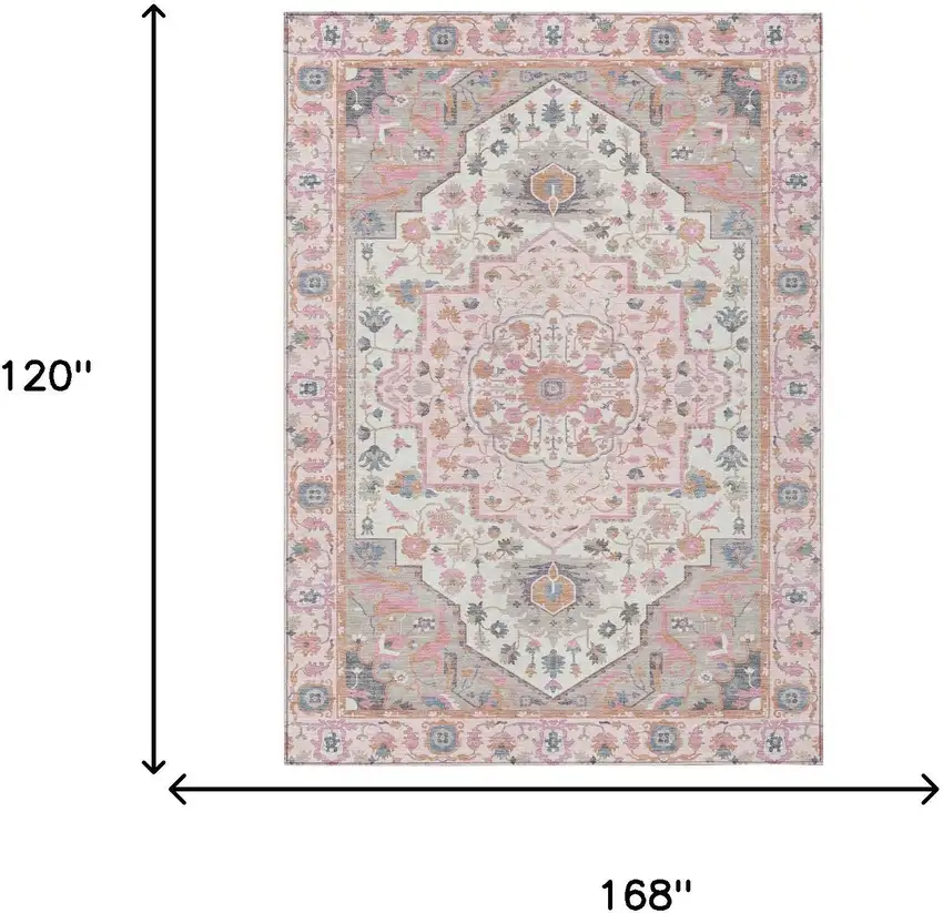 Pink And Gray Oriental Washable Indoor Outdoor Area Rug Photo 9