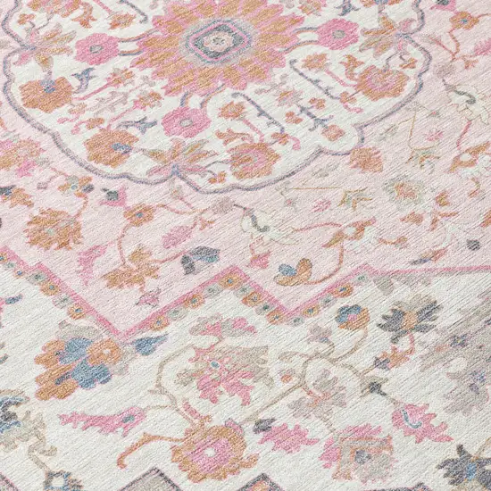 Pink And Gray Oriental Washable Indoor Outdoor Area Rug Photo 8