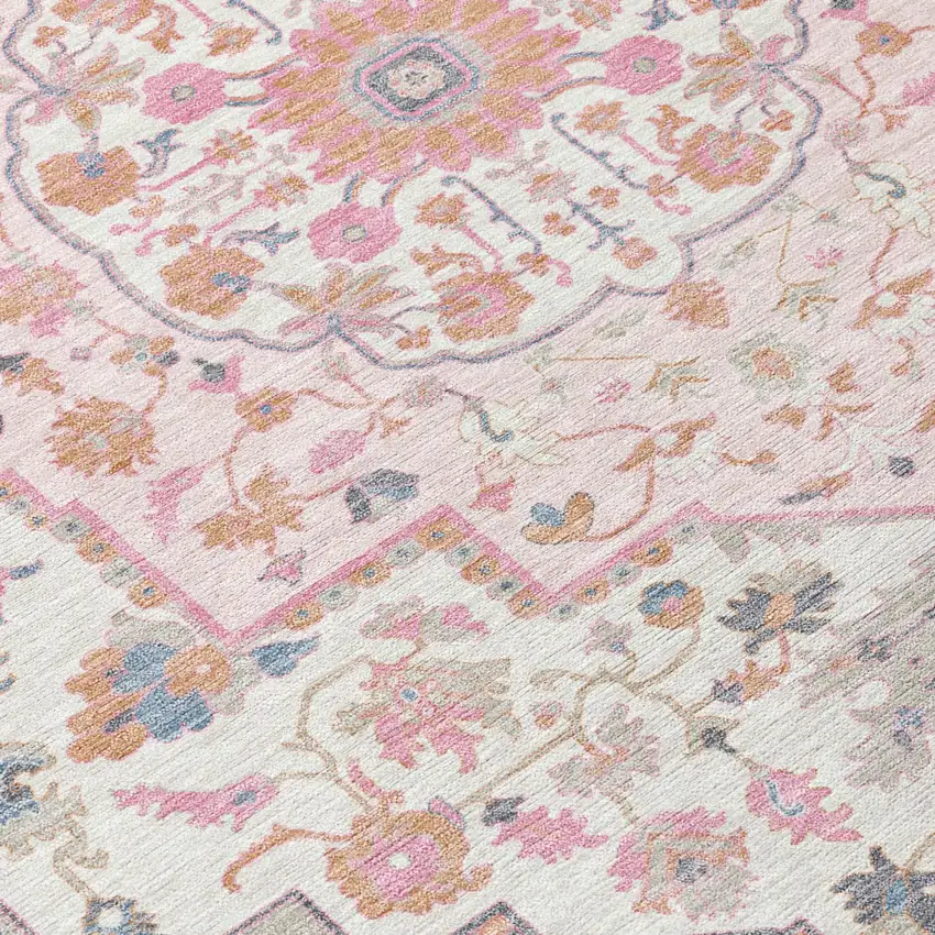 Pink And Gray Oriental Washable Indoor Outdoor Area Rug Photo 8