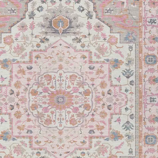 Pink And Gray Oriental Washable Indoor Outdoor Area Rug Photo 5