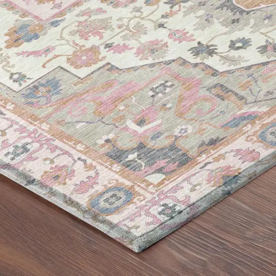 Pink And Gray Oriental Washable Indoor Outdoor Area Rug Photo 7
