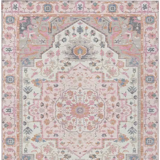 Pink And Gray Oriental Washable Indoor Outdoor Area Rug Photo 6