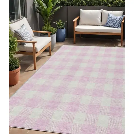 Pink And Gray Plaid Washable Indoor Outdoor Area Rug Photo 1