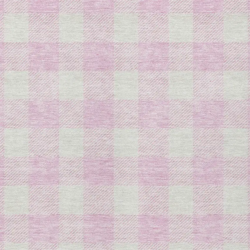 Pink And Gray Plaid Washable Indoor Outdoor Area Rug Photo 6